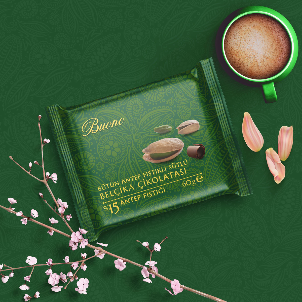 buono belgium chocolate milk with whole pistachios