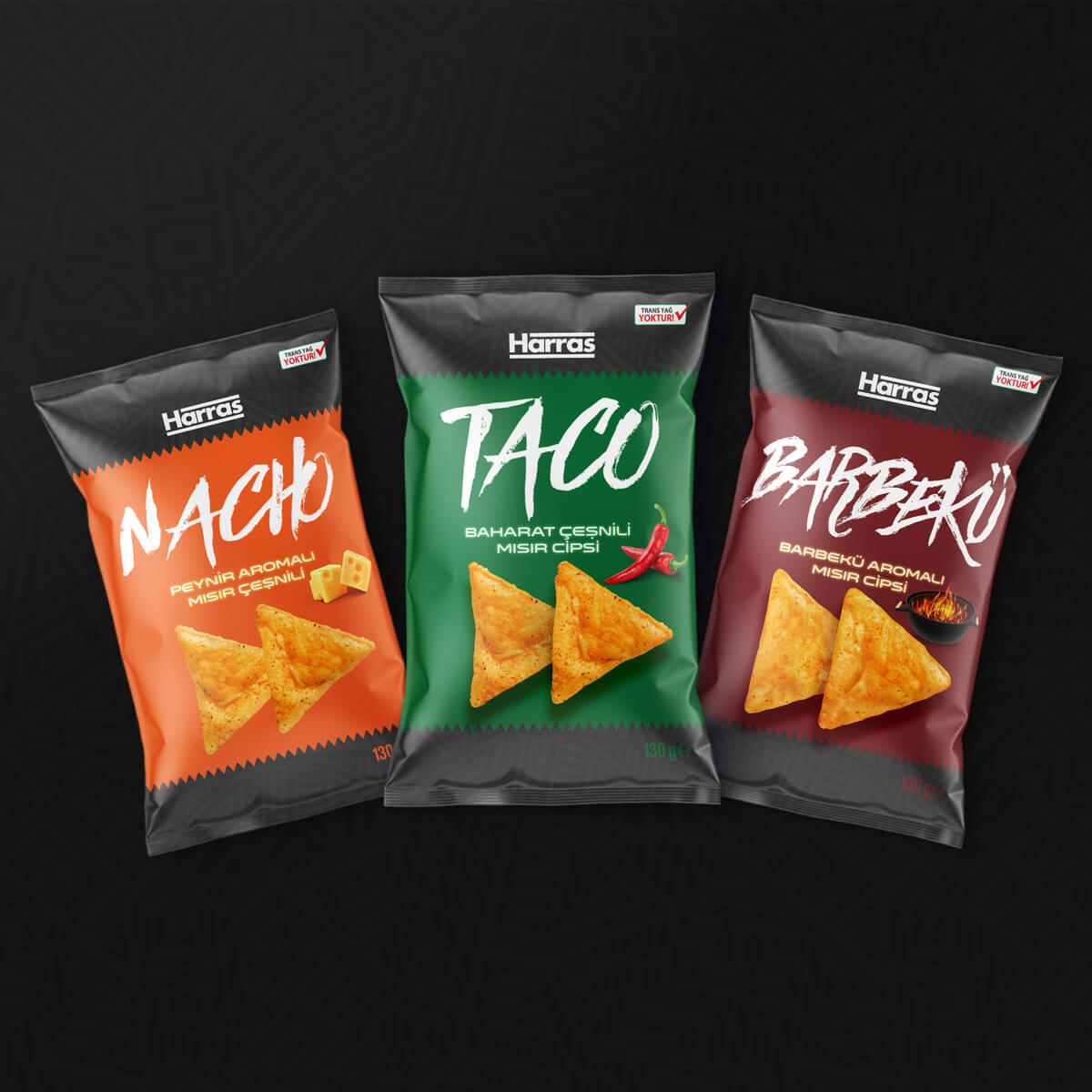 Harras Nacho, Taco and Barbekü package designs